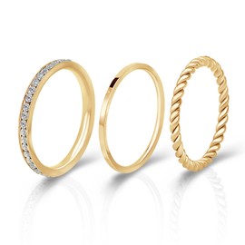 Joacii 18K Gold Plated Rings Stackable Rings for Women Twisted Rope Rings Layering Band Comfort Fit Size 6 to 10, Circle Zircon, Zircon gemstone.