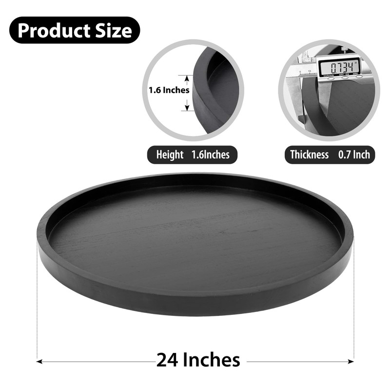 Round Ottoman Tray for Coffee Table Living Room Wood Serving