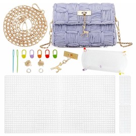 WADORN DIY Knitting Crochet Bags Kit, Acrylic Yarns Weaving Bag Making Materials Blank Mesh Plastic Canvas Sheets for Embroidery Cross Stitch DIY Women Handmade Bag Making Accessories, 7.2x4.2 Inch