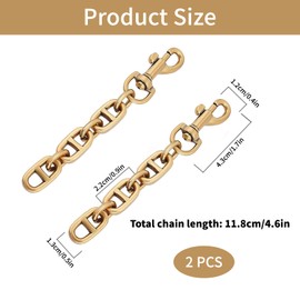 Bamyli 2 Pcs Bag Strap Extender,11.8cm/4.65in Alloy Bag Extender Chain Handbag Strap Extender with Swivel Eye Bolt Snap Hook for Shoulder Bag Strap Replacement (Gold)