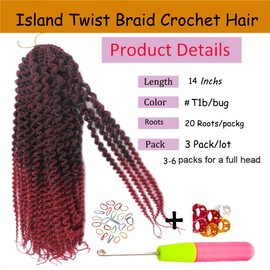 Haolocs 3 Pack/Lot Island Twist Braid Crochet hair 14/18 Inch Pre Stretched Marley Twist Braids hair Soft Afro Twist Braiding Hair Spring Twist crochet Hair Extensions (#T1b/bug, 14 Inch)