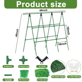 Cucumber Trellis for Garden 48 x 48 Inch A-Frame Garden Trelli for Climbing Plant Outdoor Metal Cucumber Trellis with Net and Twist Ties for Climbing Plants Flowers Vegetables