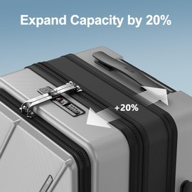 MGOB Carry On Luggage 22x14x9 Airline Approved, Durable Polycarbonate, Front Pocket, USB Port, Expandable, Spinner Wheels, TSA Lock (Silver-G4, Carry-On 20-Inch)