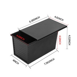 CHEFMADE Pullman Loaf Pan with Lid 2 Pcs, 1Lb Dough Capacity Non-Stick Rectangle Corrugated Bread Pan, Carbon Steel Toast Pan with Cover for Baking Bread - Black