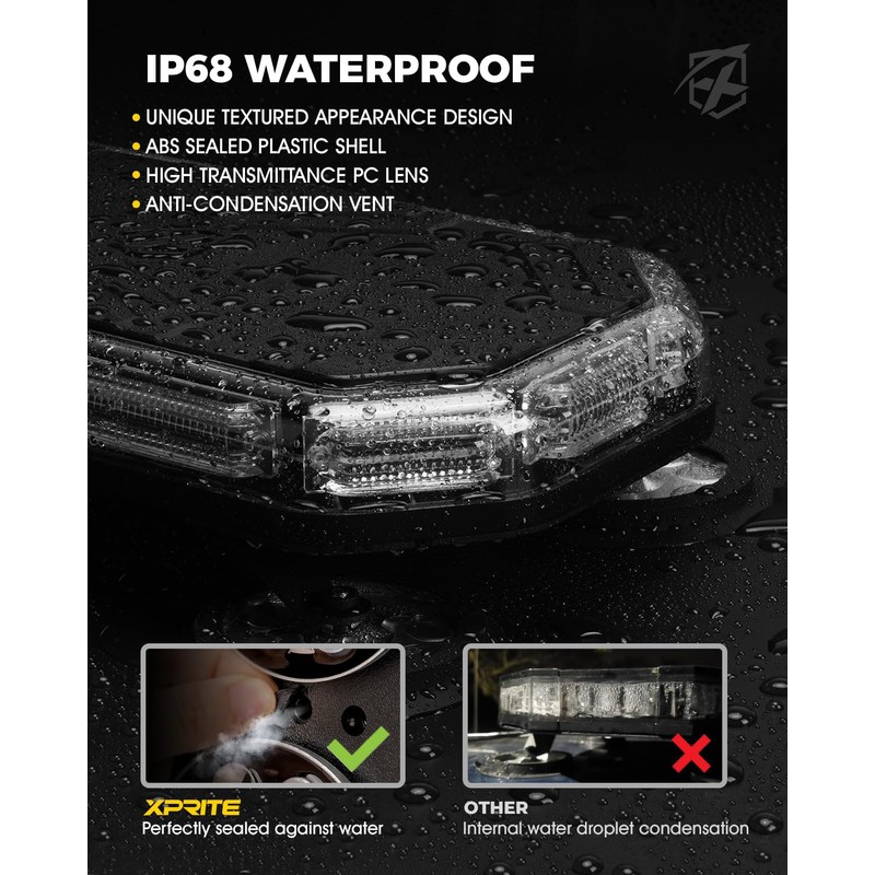 Xprite Amber Rooftop Emergency Strobe Light Bar, Beacon Safety Flashing