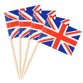 100Pcs Union Jack Mini Flags Hand Held British Toothpick Flags Cupcake Toppers UK Flags Fruit Sticks Party Decorations