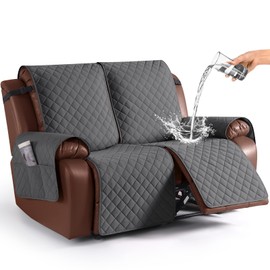 KinCam Waterproof Loveseat Recliner Cover, Non-Slip Reclining Couch Covers for 2 Seat, Recliner Sofa Cover Furniture Protector with Elastic Straps for Kids, Pets, Charcoal Gray