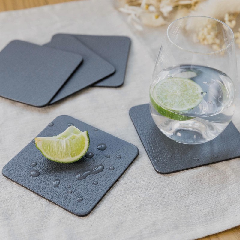 Sets of 4 Slate Grey Recycled Leather Placemats (28cm x