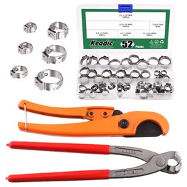 Keadic 52Pcs Ear Hose Clamp Crimping Tool and PEX Pipe Cutter for 1/8 inch-1 1/4 inch Tube with [6mm to 18.5mm] 304 Stainless Steel Clamps, PEX Cinch Fastening Tool for Automotive Marine Motorcycl