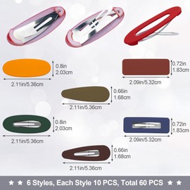 HINZIC 60pcs 2 Inch Matte Snap Hair Clip Barrettes for Girls Women, Small Cute No Slip Colorful Hair Accessories for Student Toddler Teens Fine Thick Thin Hair (Drop Oval Rectangle)