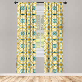 Ambesonne Cortinas victorianas para ventana, repetición de motivos de inspiración botánica, decoración ligera, juego de 2 paneles con bolsillo para barra, par de 28 x 95 pulgadas, mostaza