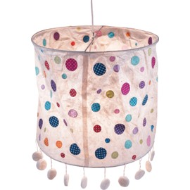 GURU SHOP Round Paper Pendant Lampshade, Annapurna, Handmade Paper - White/Colourful/Dots, Lokta Paper, 28 x 28 x 28 cm, Asian Paper & Fabric Lampshades
