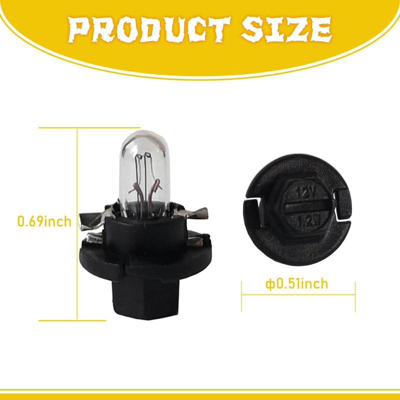 DACIRTY Pack-5 T5 Dashboard Light, DB501 BX8.4d 12V 1.2W High