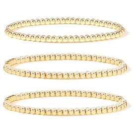 Badu Gold Bead Bracelet for Women 14K Gold Plated Bead Ball Bracelet Stretchable Elastic Hypoallergenic Bohemian Stackable Bracelet