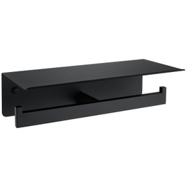 Toilet Paper Holder with Shelf Matte Black, Suyar 304 Stainless Steel Double Roll Tissue Holder with Phone Storage for Bathroom, Wall Mounted