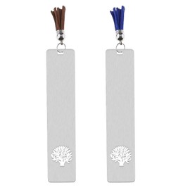 eMagTech 2Pcs Metal Bookmark Tree of Life Pattern Bookmark with Blue Brown Tassel Stainless Steel Decorative Bookmarks for Teachers Students Men Women Silver