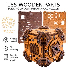WOODEN.CITY Tesseract Holz Puzzle Box für Erwachsene – 3D Holzpuzzle Bausatz | Escape Room in a Box | Mechanisches Denkspiel | Gehirnjogging Geschenk für Männer & Frauen | 185 Teile