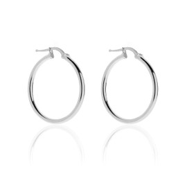 Aka Gioielli® - Tubular Creole Earrings 925 Silver Rhodium, Hoop Earrings 25 mm - Thickness 2 mm, Practical Clasp, Sterling Silver