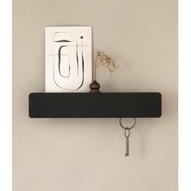 Kazai. Key Rack 'Kian' Minimalist Key Hook Design from Berlin Modern Key Holder with Metal Shelf Key Rack as Hallway Furniture for the Wall Black