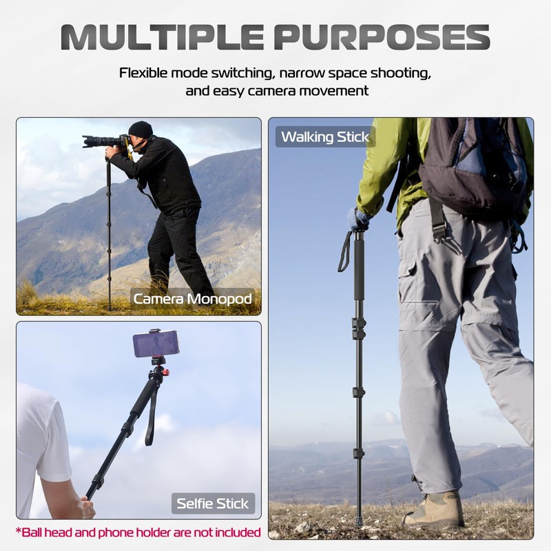 ULANZI TB12 Camera Monopod, 61" Aluminum Photography Monopod with 5-Section