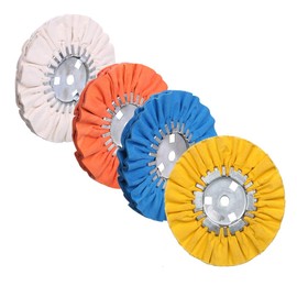 QZATTCAEN Airway Buffing Wheel Kit 4 Piece kit (1 pcs White & 1 pcs Orange & 1 pcs Blue & 1 pcs Yellow) 8" in Diameter 5/8" in Arbor Hole 12 Ply for Angle Grinder 4 Pcs