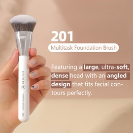 ALBEAUT 201 Angled Foundation Brush for Flawless Makeup Application Professional Liquid, Cream Powder Foundation Brush with Dense Bristles - Contoured for Precise Blending and Buffing