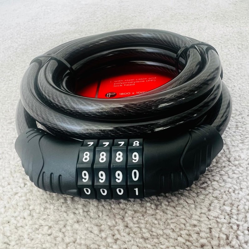 Bilva Houseware 1.8m x 10mm Resettable Combination Bike/Bicycle Lock