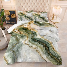 CCoutueChen Olive Green Marble Comforter Set King Size 3D Marble Printed Bedding Aesthetic Bed Sets Modern Abstract Art Comforter 3Pcs Soft Microfiber Comforter for All Seasons（Girls Women Adult）
