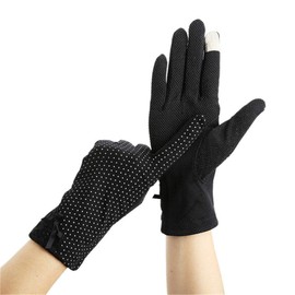 Kingsiely Sunscreen Gloves, Summer, Polka Dots, Lace Gloves, UV Protection, Thin, Smartphone Compatible, Anti-Slip, Short Gloves, UV Protection, Women's, Driving, polka dot/black