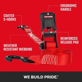 CRAFTSMAN CMXAZBS15004 Black/Red 1" x 12' Ratchet Tie Down Straps - Light/Mid-Weight Duty (1500 lb Break Strength), 4 Pack