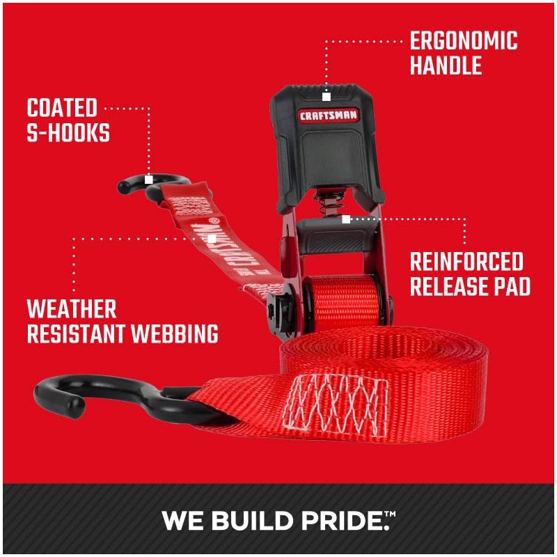 CRAFTSMAN CMXAZBS15004 Black/Red 1" x 12' Ratchet Tie Down Straps
