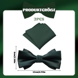 CJAPGJW Bow Tie Green, Dark Green Bow Tie with Pocket Square, Green Bow Tie for Suit, Elegant Set of 2 for Weddings and Business, 22 x 22 cm