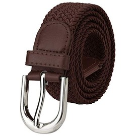 Falari Men Women Multicolored Elastic Stretch Braided Belt Canvas Fabric Woven No Holes Belt (1003 - Dark Brown, Large)