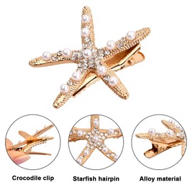 Nivofu 5PCS Starfish Hair Clips, Pearl Starfish Rhinestones Hair Clips Mermaid Hair Accessory for Girls Bridal Pearl Hair Clips Hair Pin for Woman and Girl