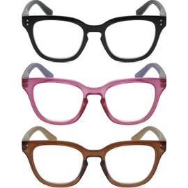 Calabria R860 3 PACK Cateye Reading Glasses 2.50 Black/Pink Crystal/Brown Women Trendy Modern Fashion Readers w/Zipper Case