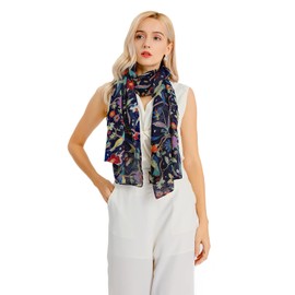 Miss Lulu Women's Fashion Scarf Bird Flower Butterfly Print Long Soft Neck Scarf Wrap Stole for Summer Beach Winter, navy