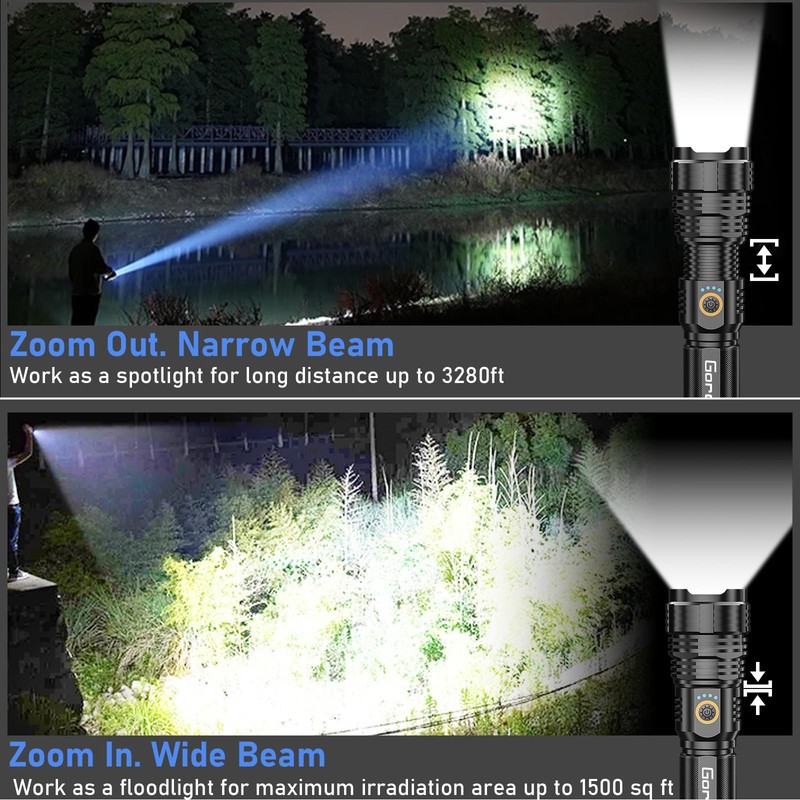Flashlights LED High Lumens Rechargeable, Goreit 20,000 Lumens XHP70.2 Super