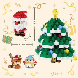 4 Pack Christmas Building Blocks Set, Santa Claus Design Mini Figures, DIY Holiday Decor, Stocking Stuffers, Party Favors, Xmas Tree Ornaments