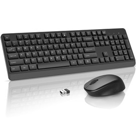 BKA BYA Wireless Keyboard and Mouse Combo,Full Size Quiet Keyboard and Mouse, 2.4GHz USB Receiver, Cordless Silent Keyboard and Mouse for PC, Windows, MAC, Laptop, Black
