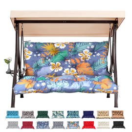 Outdoor/Indoor Swing Replacement Cushion,2 or 3 Seats Bench Cushions with Backrest, Thicken 4" Recliner Seat Pad for Garden/Patio, Waterproof Premium Tufted Cushion with Ties(Flower Leave-47x40x4in)