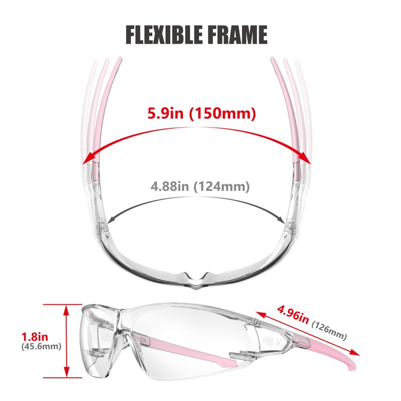 HTS HUNTERSKY S239 Protective Clear pink Small Safety Glasses women