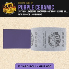 Dura-Gold Premium 600 Grit Purple Film Ceramic Longboard Sandpaper, 2-3/4" Wide Continuous 12 Yard Roll - Hook & Loop Backing for Auto & Woodworking Air File Long Board Sanders, Hand Sanding Blocks