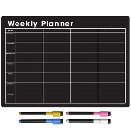 The Magnet Shop A4 / A3 Magnetic Weekly Planner and Organiser – Fully Customisable Whiteboard for Family or Business Tasks and Meal Planning - with 4 Free Magnetic Dry Wipe Pen (Black Chalkboard, A3)