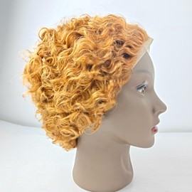 Yiifiulyn Pixie Cut Human Hair Wig, Small Lace Front Wig for Black Women, Curly Weave Pixie Cut Wig(Ginger)