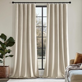 MIULEE Beige Velvet Curtains 108 Inch Long Luxury Super Soft Room Darkening Drapes Black Out Thermal Insulated Curtains Rod Pocket Design for Bedroom Living Room Set of 2 Panels, W40 x L108 Inch