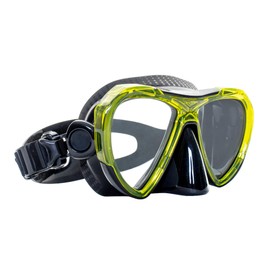 EVO Abaco Dive Mask with Silicone Skirt and Strap with Tempered Glass Lenses and Easy Grip Nose Pocket for Scuba Diving, Snorkeling, Freediving and Scuba Mask (Black/Yellow)