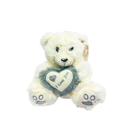 Beyond Happy 'I Love You' Cuddly Teddy Bear - 20cm Soft Plush Valentines Love Bear Holding Red Heart (Silver)