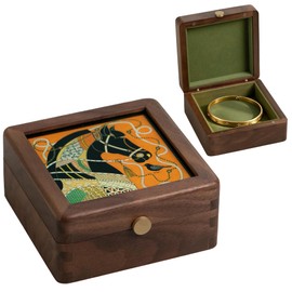 Wooden Jewelry Box,Small Wooden Box with Velvet Lining (Horse Design 2)