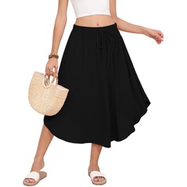 DB MOON Womens 2025 Midi Length Black Skirt Business Casual Flowy Curved Hem Skirts with Pockets Teacher Outfits XL