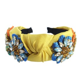 Yusier Baroque Rhinestone Crystal Headbands for Women Embroidered Hair Band Exquisite Hairband Women's Hair Accessories Hair Hoop A Variety of Colors, Satin Fabric (Yellow)
